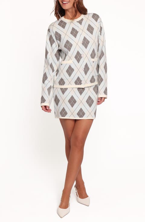 Melissa Argyle Sweater Cardigan & Skirt Set