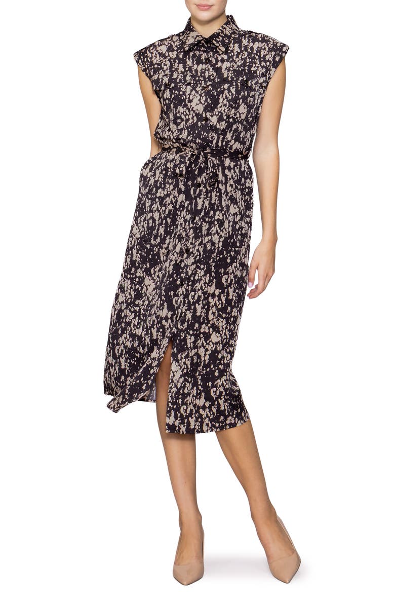 MELLODAY Cap Sleeve Utility Pocket Shirtdress, Main, color, Brown Multi