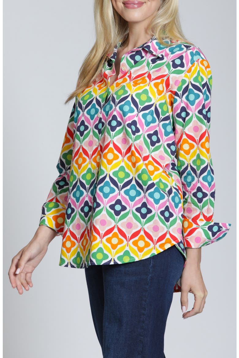 Print Cotton Button-Up Shirt, Alternate, color, YELLOW MULTI