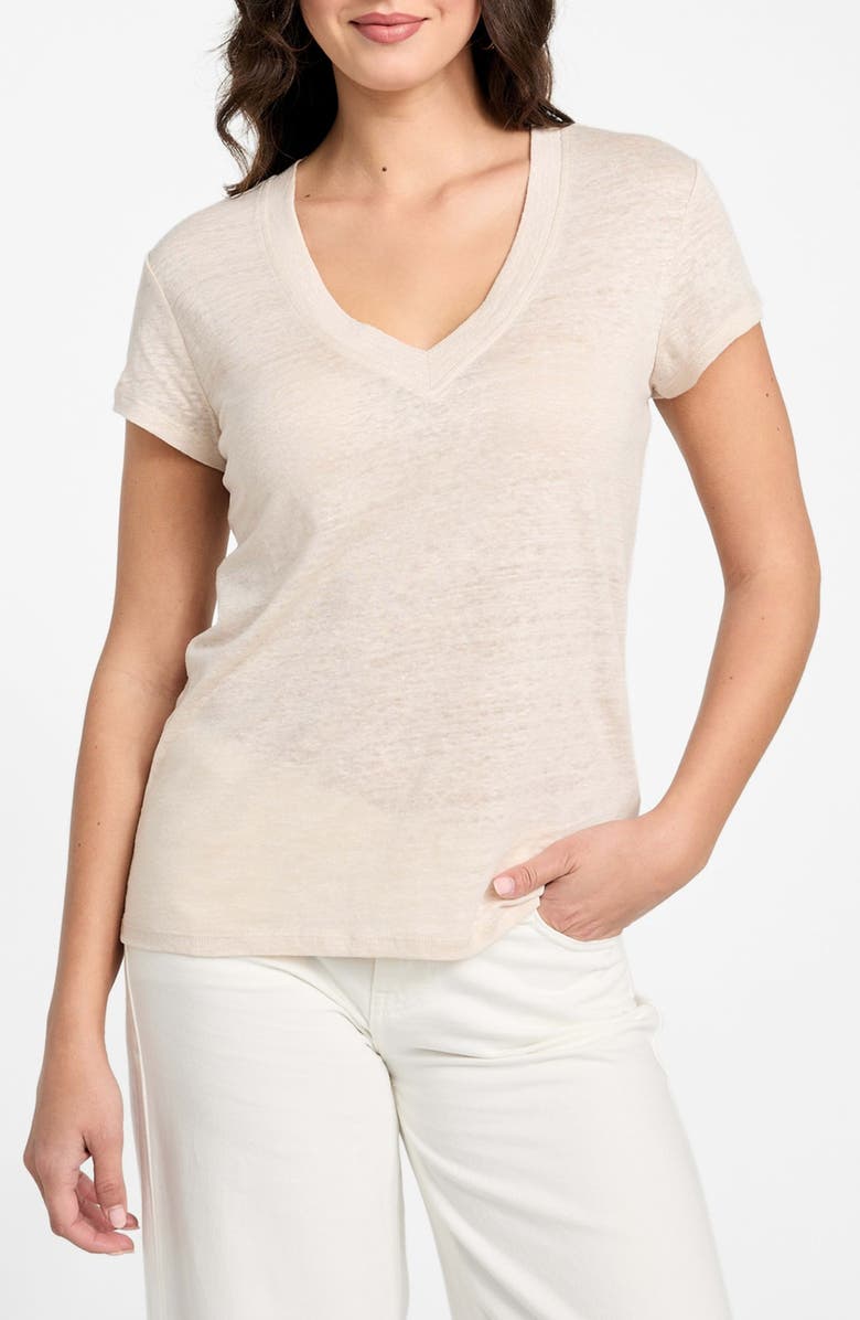 GUESS Lindsey V-Neck Linen T-Shirt, Main, color, Smash Taupe