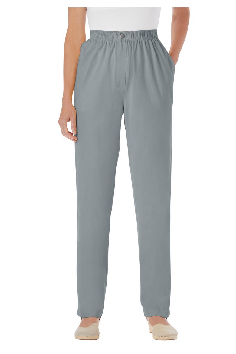 7 Day Straight Leg Elastic Waist Cotton Denim Pant (plus), Main, color, GUNMETAL