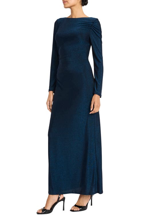 Maggy London Metallic Long Sleeve Gown In Navy