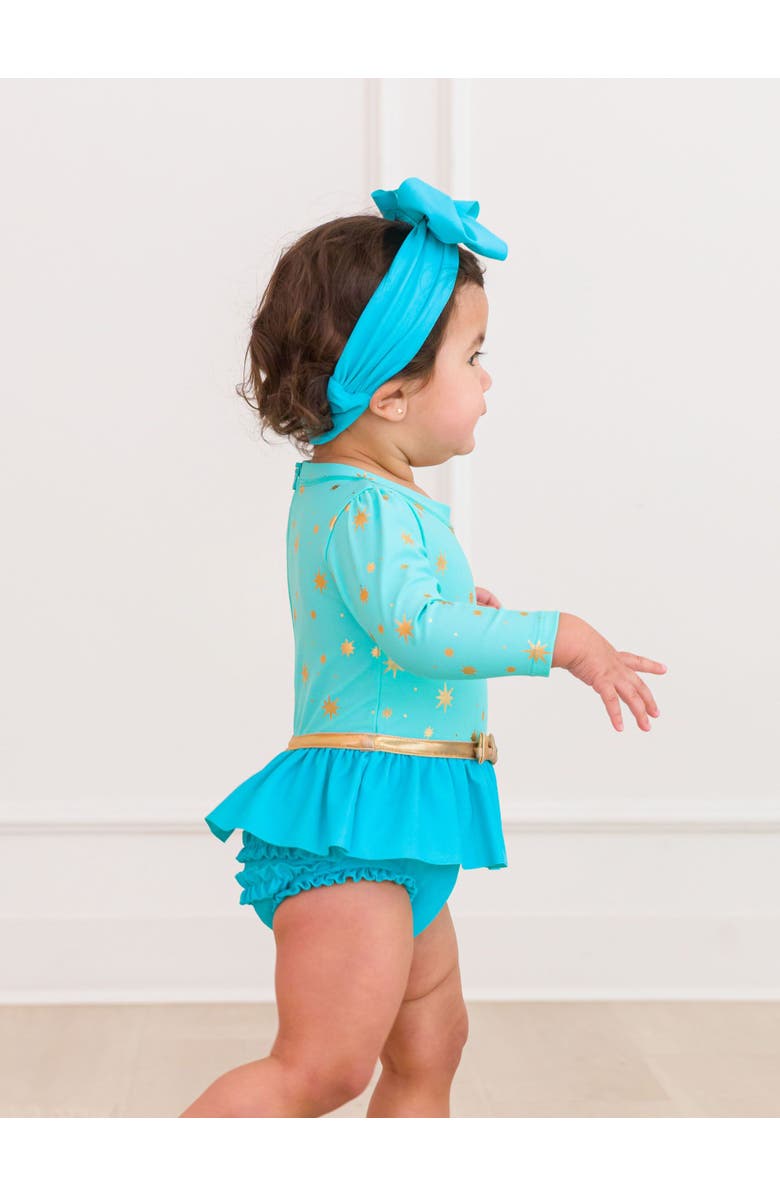 RuffleButts Girls UPF50+ Shimmer Swim Bow Headband, Alternate, color, Bright Aqua