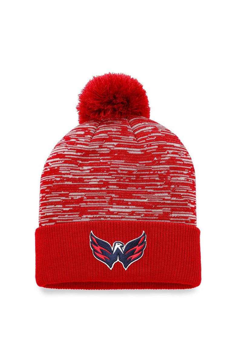 FANATICS Men's Fanatics Branded Red Washington Capitals Defender Cuffed Knit Hat with Pom, Main, color, Red