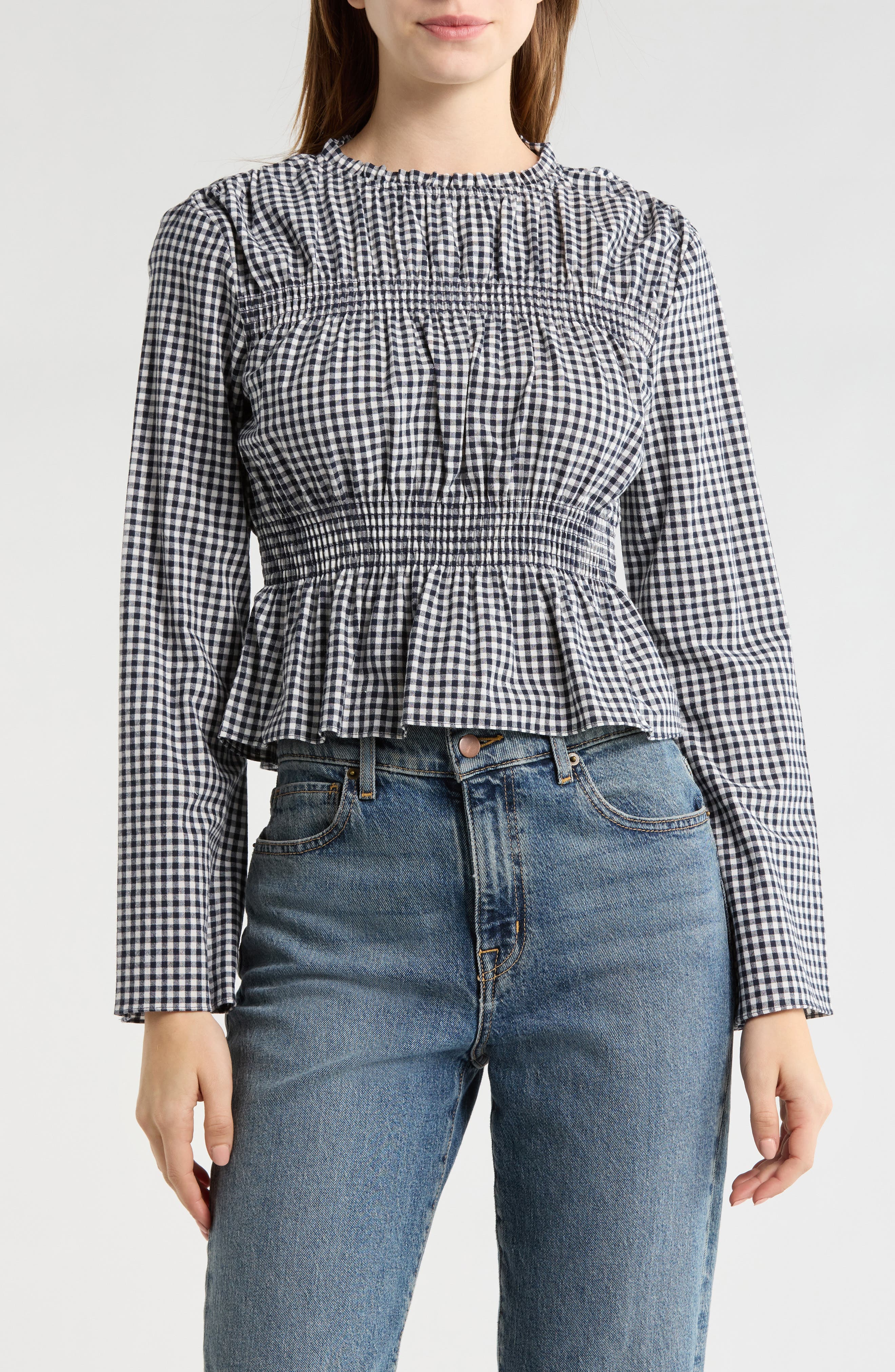 Gingham Long Sleeve Peplum Top - image 3