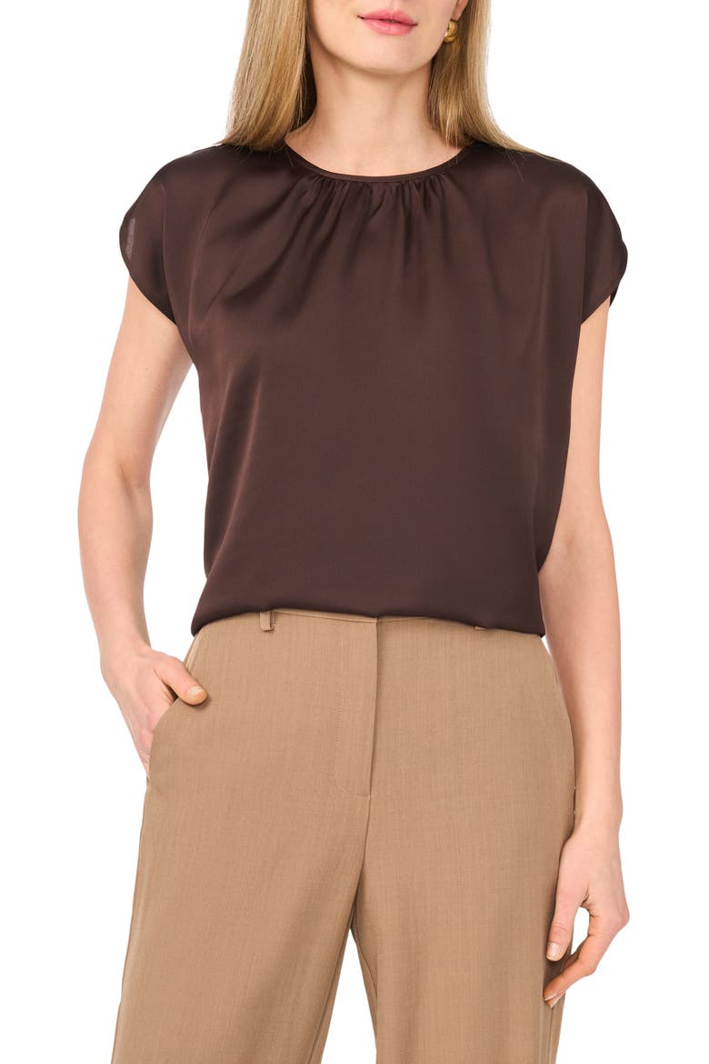Shirred Satin Top, Main, color, CHOCOLATE
