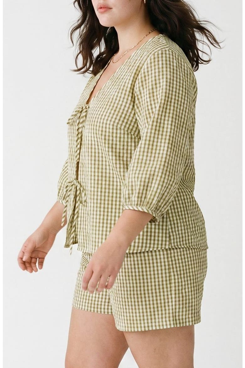 Gingham Tie Front Top, Alternate, color, FOG GREEN W/ WILLOW CHECKS