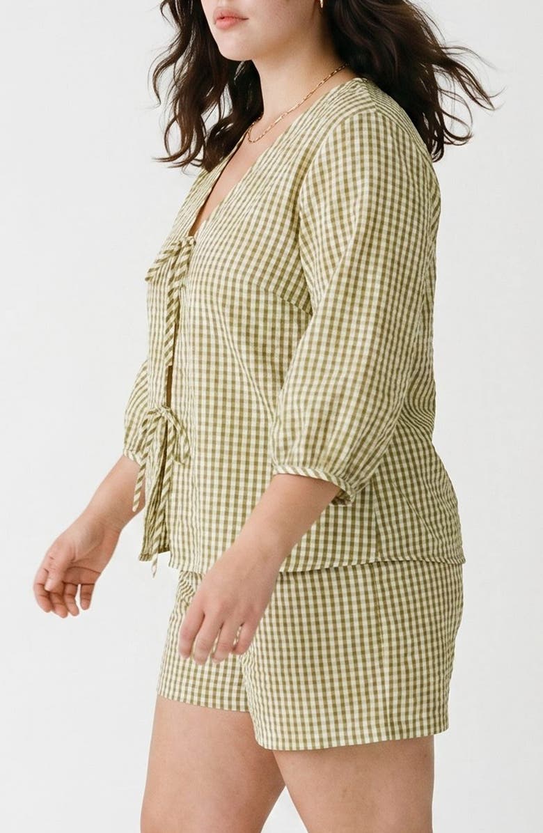 VERO MODA Gingham Tie Front Top, Alternate, color, Fog Green W/ Willow Checks