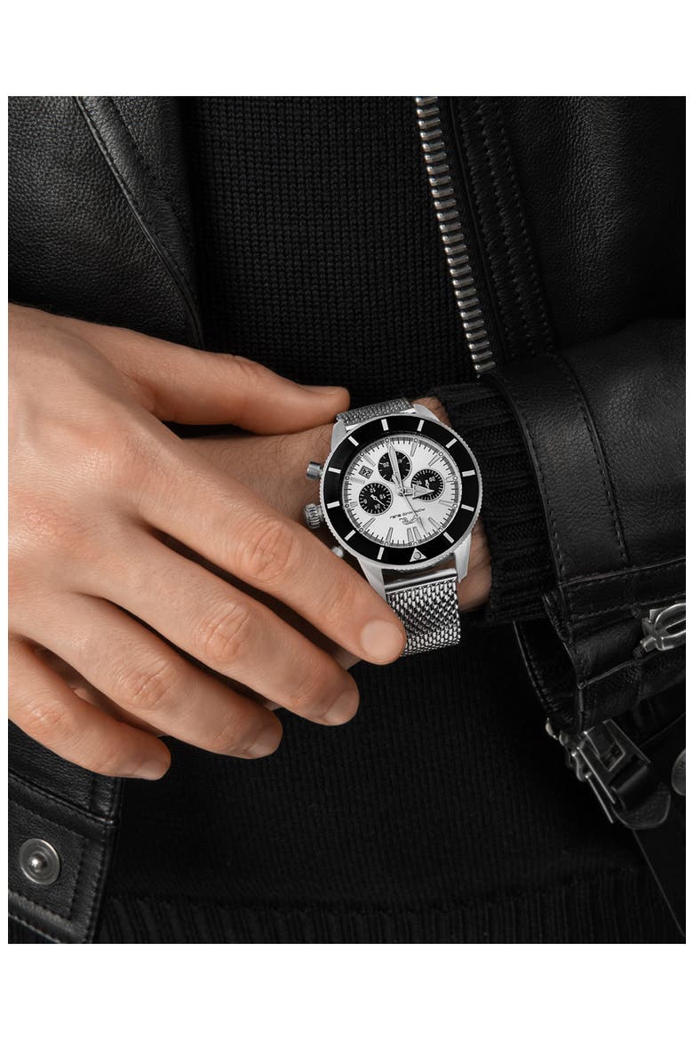 Brandon Mesh Strap Chronograph, 44mm, Alternate, color, SILVER-BLACK