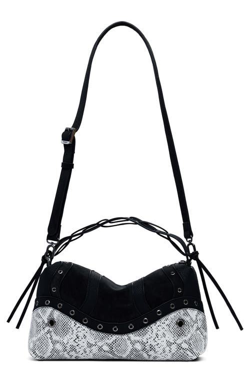 Desigual Studded Snakeskin Print Faux Leather Handbag In Black