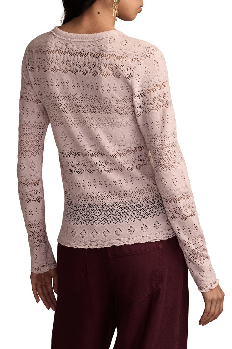 Lace Long Sleeve Crewneck Top, Alternate, color, SEPIA ROSE