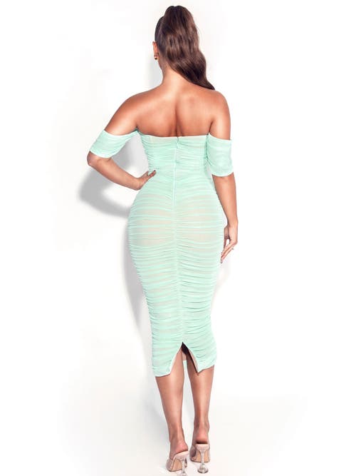 Miss Circle Queenby Off Shoulder Mesh Maxi Dress In Green