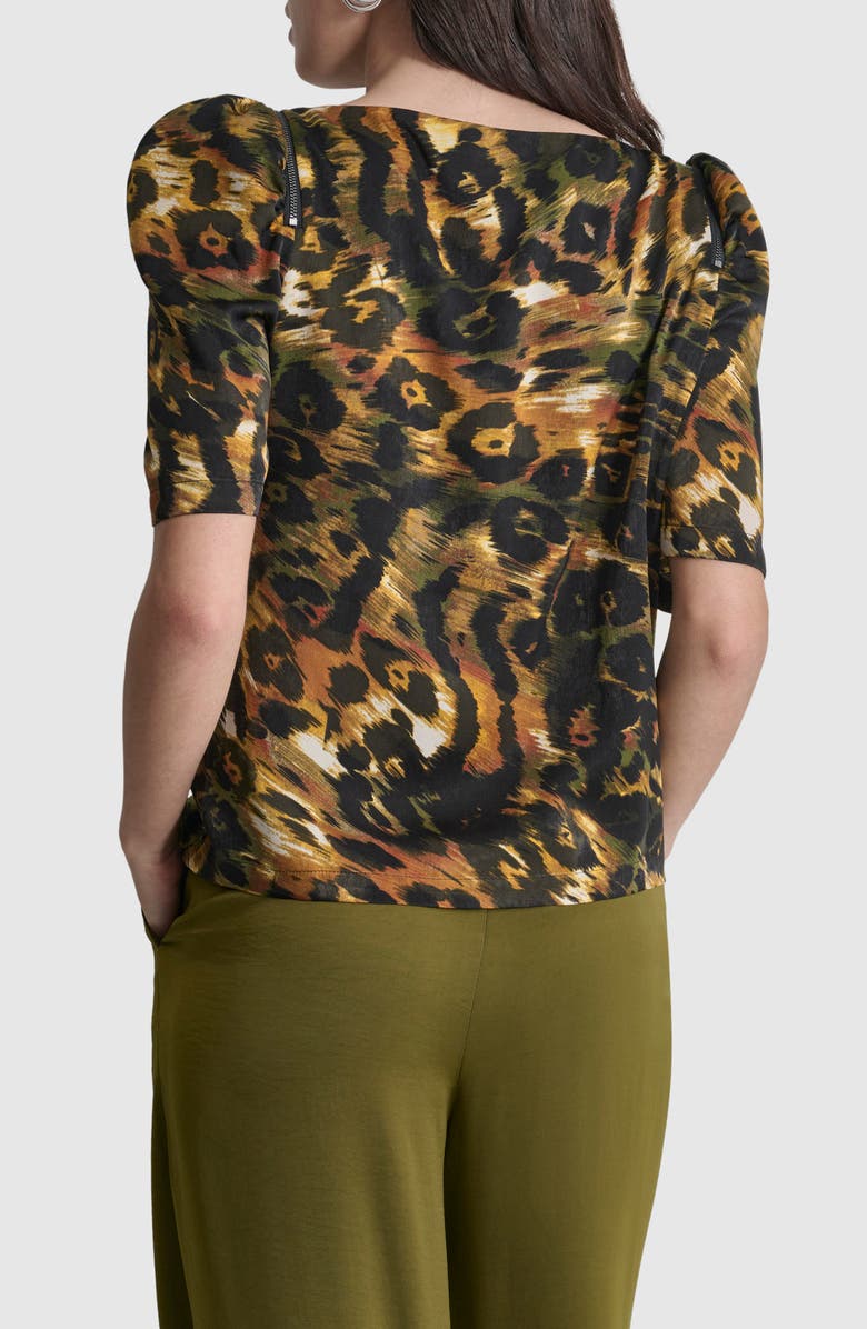 DKNY Print Asymmetric Zip Shoulder Top, Alternate, color, Autumn Mix Animal