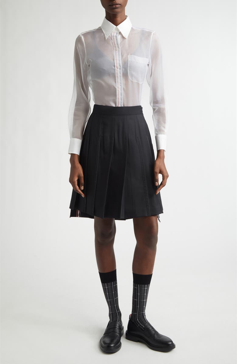Thom Browne Drop Back Pleated Wool Skirt, Alternate, color, Black