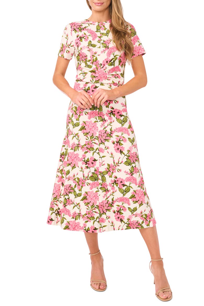 Chelsea Twist Front Floral Knit Midi Dress, Main, color, PINK DRINK