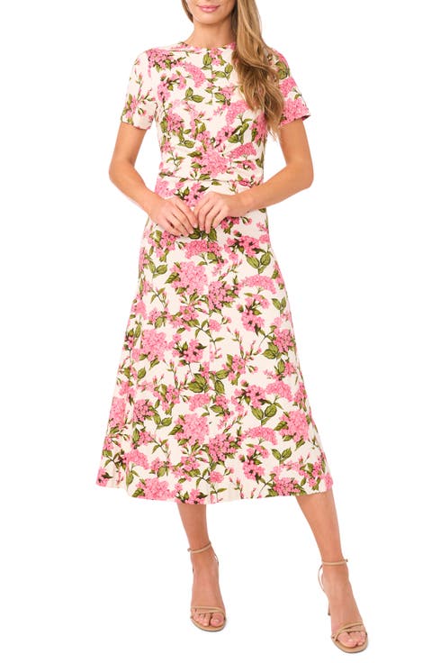 Chelsea Twist Front Floral Knit Midi Dress