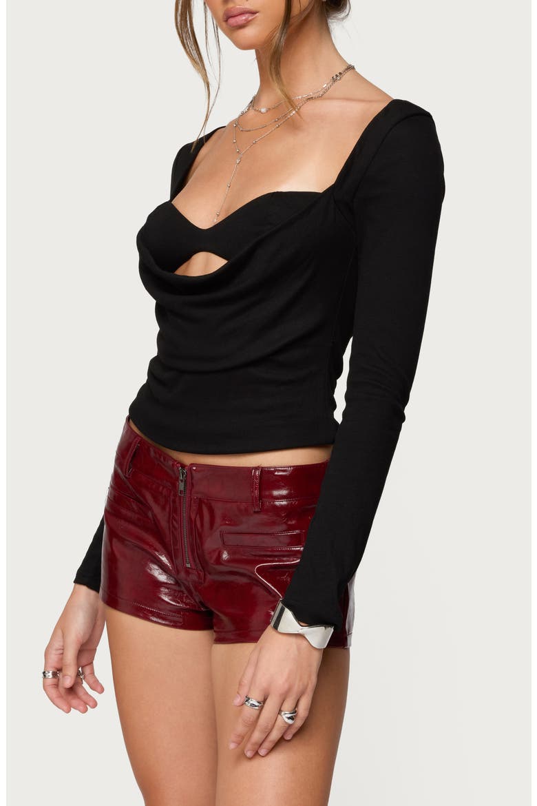 Oaklyn Layered Long Sleeve Crop Top, Alternate, color, BLACK