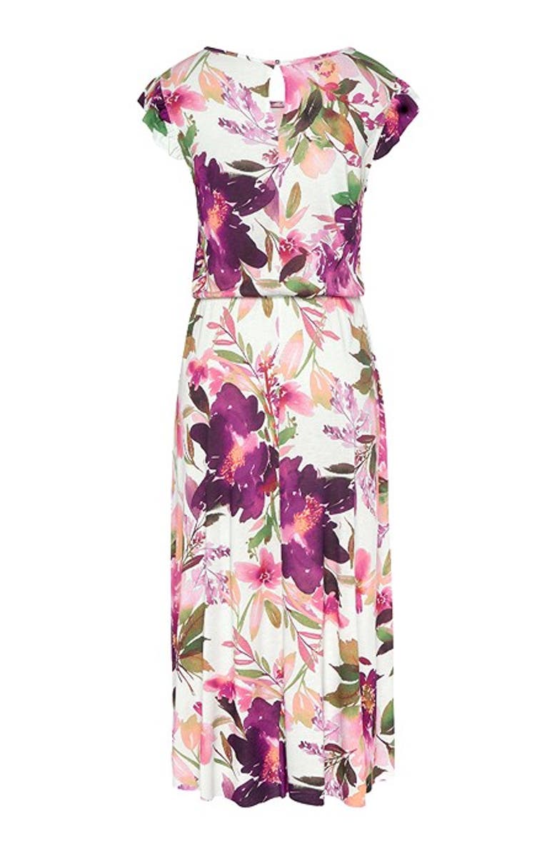 LASCANA Women's Flutter Sleeve Dress, Alternate, color, White Printed