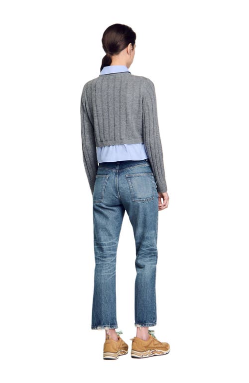 Sandro Wool-cashmere Poplin-trim Sweater In Grey