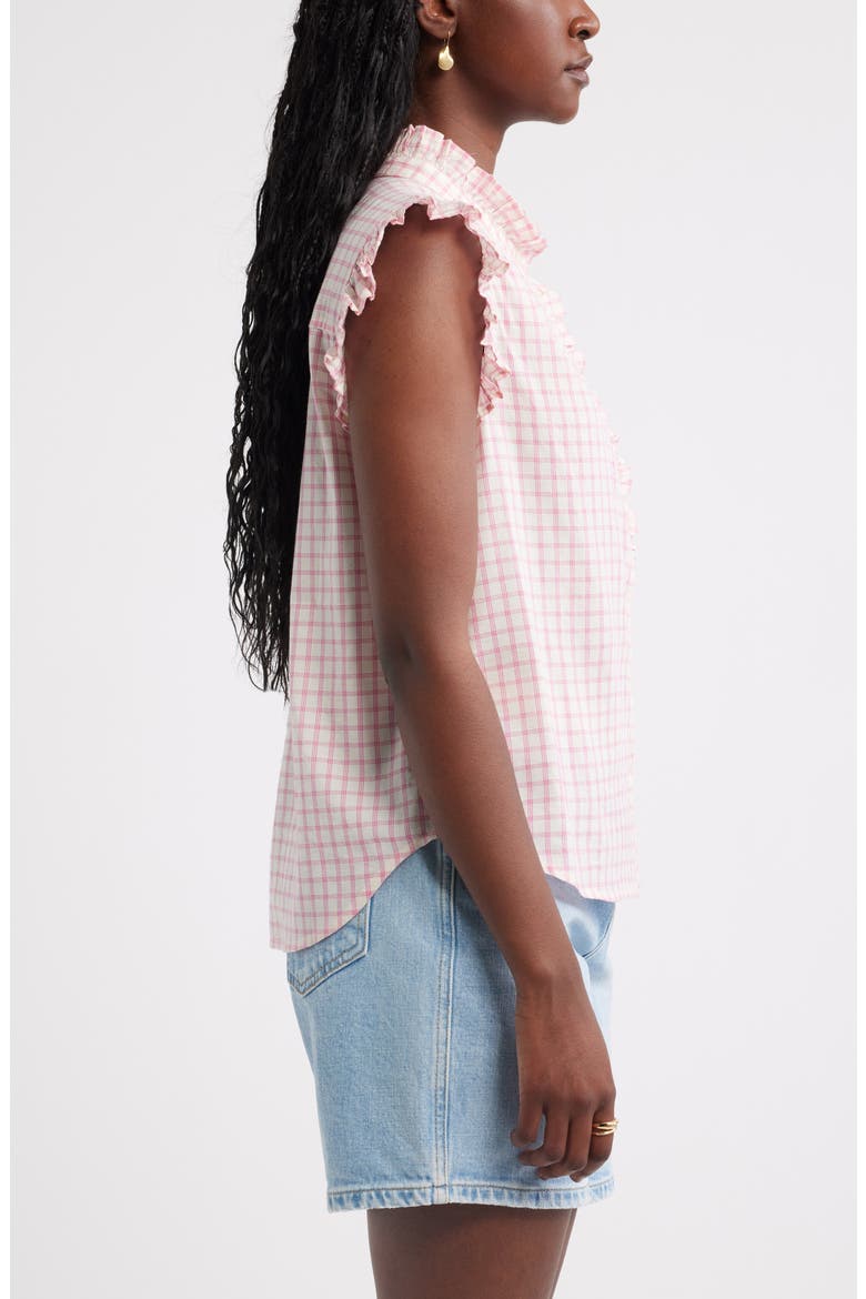 Ruffle Sleeve Cotton Blend Top, Alternate, color, IVORY- PINK WINNIE PLAID