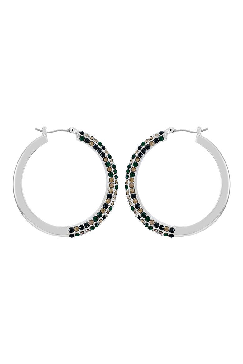 Pavé Hoop Earrings, Alternate, color, SILVER TONE