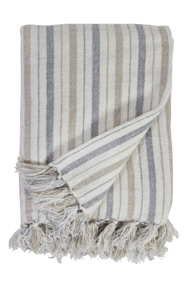 Pom Pom at Home Naples Oversize Linen Throw Blanket, Main, color, Ocean/ Natural