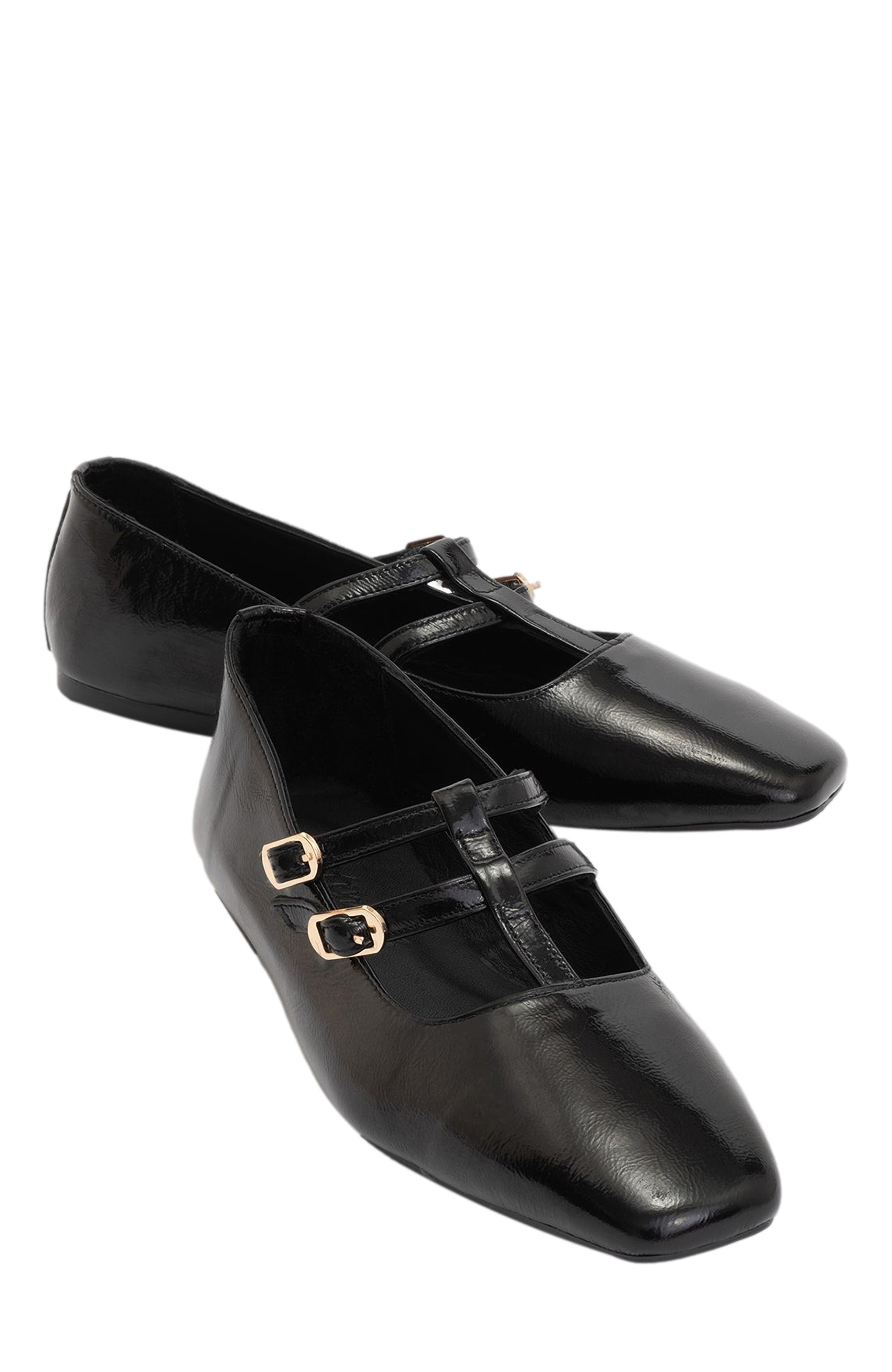 Forever & Always Shoes Starling Leather Mary Jane Flats, Alternate, color, Black Patent Leather
