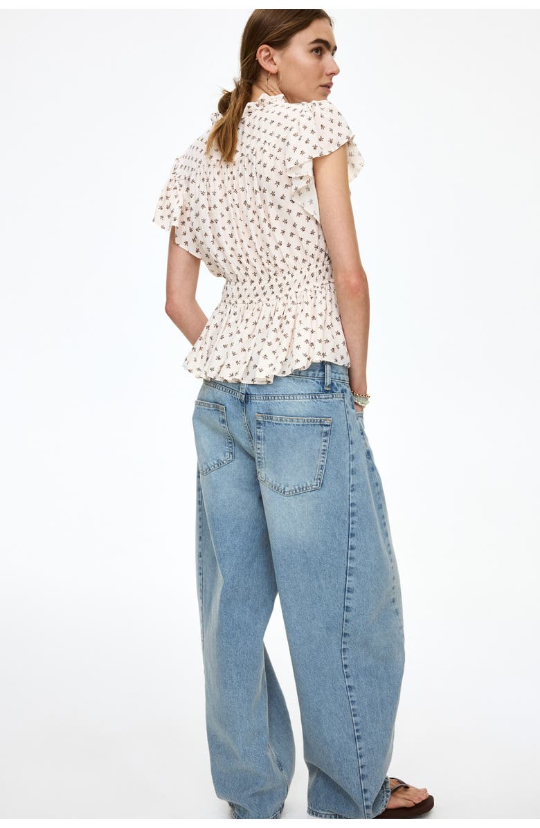 H&M Flutter-sleeved Peplum Blouse, Alternate, color, Ivory/Floral