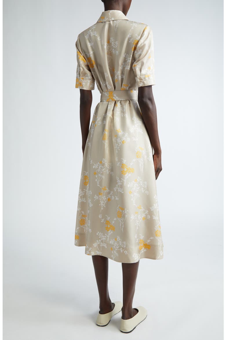 Floral Print Silk Belted Shirtdress, Alternate, color, KHAKI MULTI