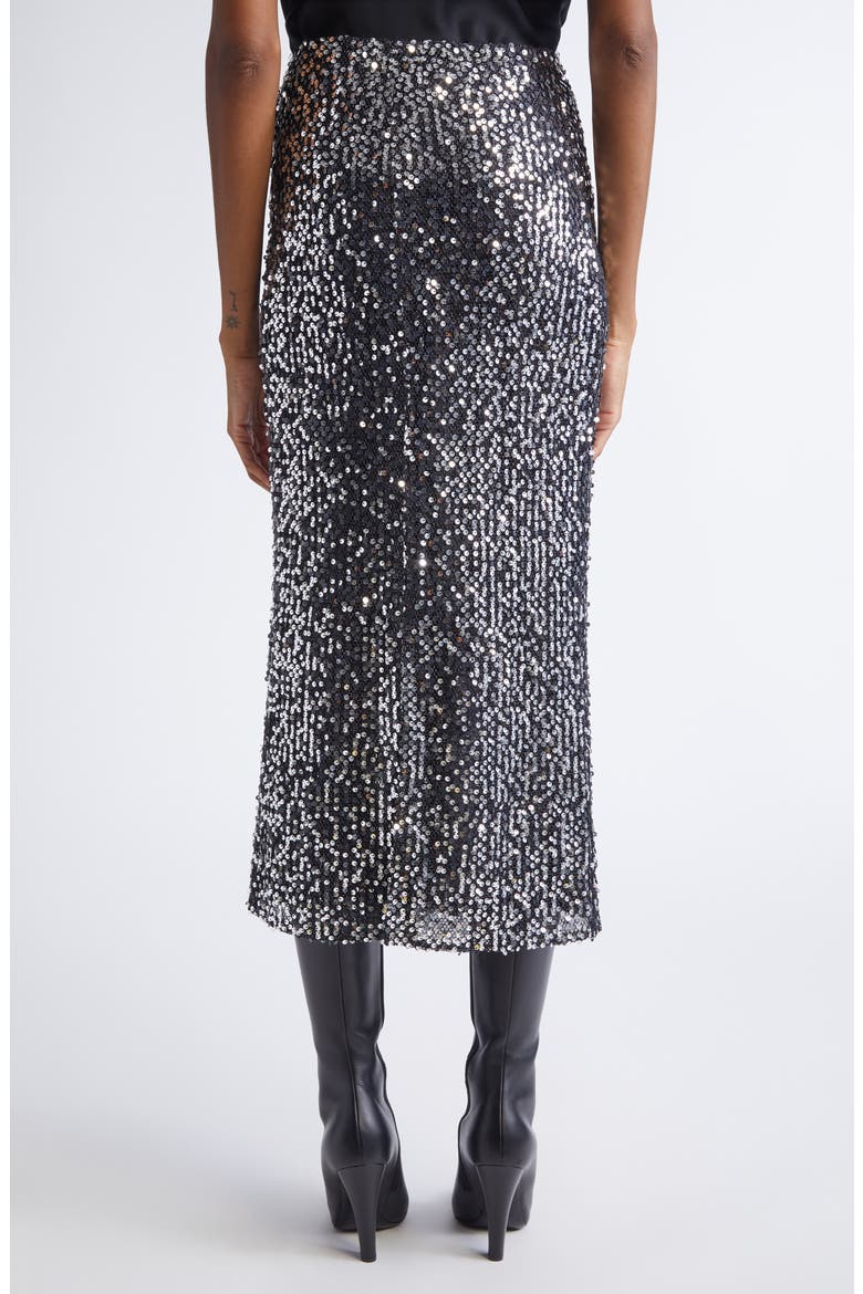 Paillette Embroidered Metallic Mesh Skirt, Alternate, color, BLACK SILVER