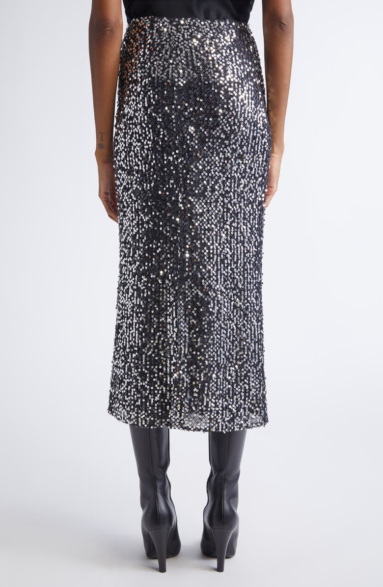 ST. JOHN Paillette Embroidered Metallic Mesh Skirt, Alternate, color, Black Silver