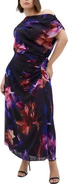 City Chic Vivid Floral One-Shoulder Maxi Dress