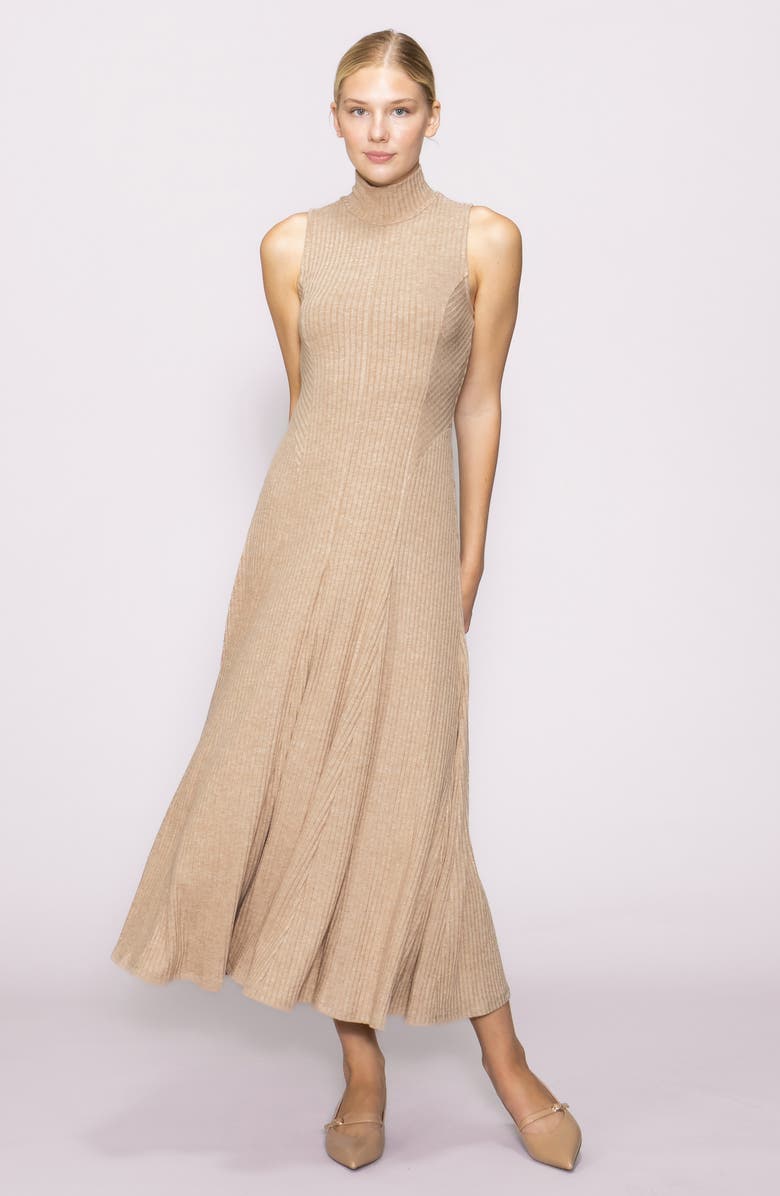 MELLODAY Sleeveless Turtleneck Midi Dress, Alternate, color, Brown