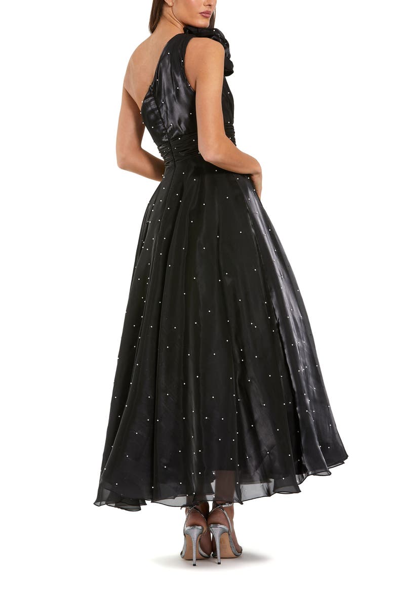 Pearl Beaded Organza One Shoulder Midi Dress, Alternate, color, Black Ivory