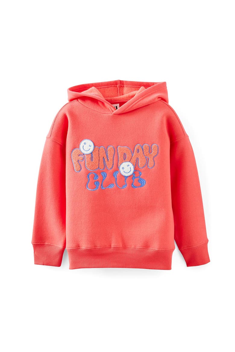 Kid's Sammy Oversized Hoodie, Main, color, Coral Red Wavy Funday