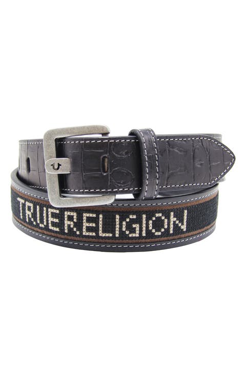 Jauquin Woven Logo Croc Embossed Leather Belt