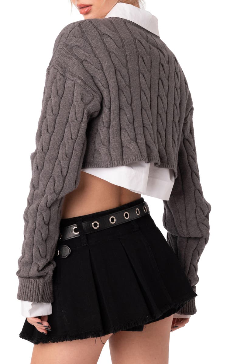 EDIKTED Steel Crop Cable Sweater, Alternate, color, 