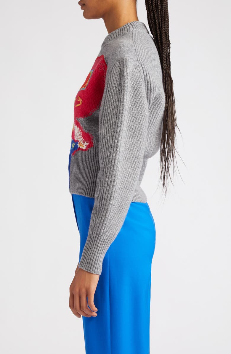 McQueen Orchid Intarsia Cocoon Sleeve Crop Wool Sweater, Alternate, color, 