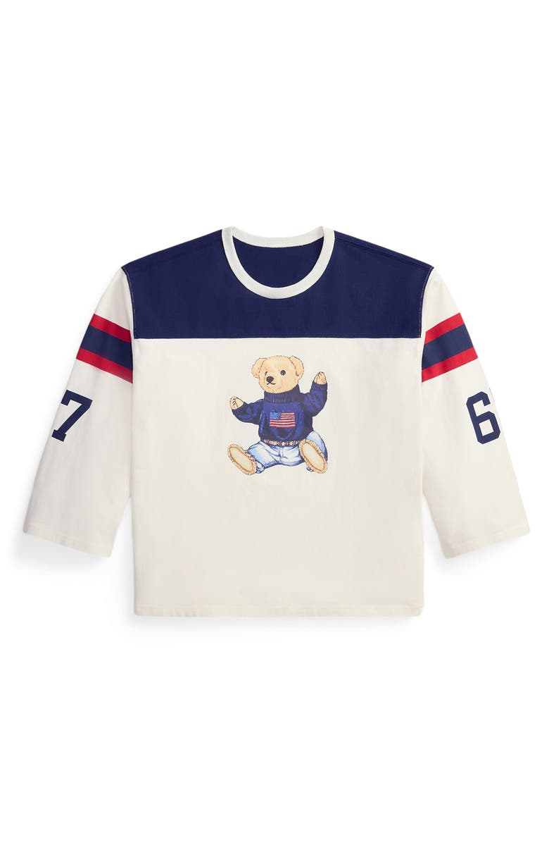 Polo Ralph Lauren Polo Bear Cotton Jersey Top, Alternate, color, Warm White/Newport Navy