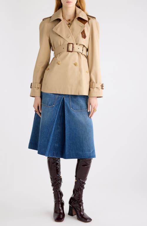 Chloé Leather-collar Double-breasted Short Trench Coat With Belt In Brown