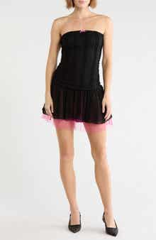 Strapless Ruched Drop Waist Minidress