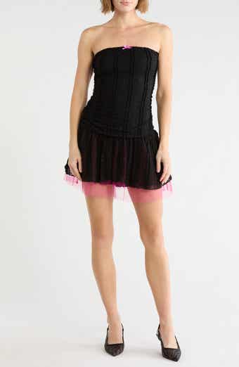 Strapless Ruched Drop Waist Minidress