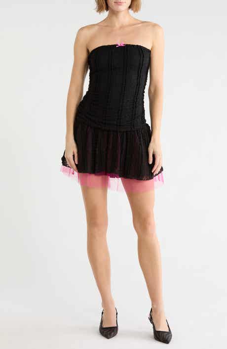 Strapless Ruched Drop Waist Minidress