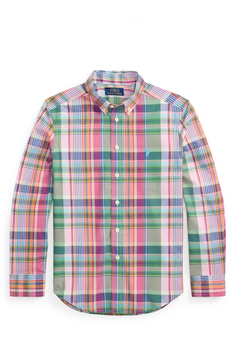 Kids' Plaid Cotton Poplin Button-Down Shirt (Big Kid)