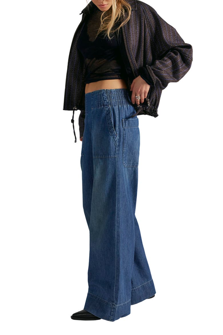 We The Free Breezy Pull-On Wide Leg Jeans, Alternate, color, COBALT