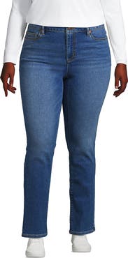 Lands' End Plus Size Mid Rise Straight Leg Blue Jeans
