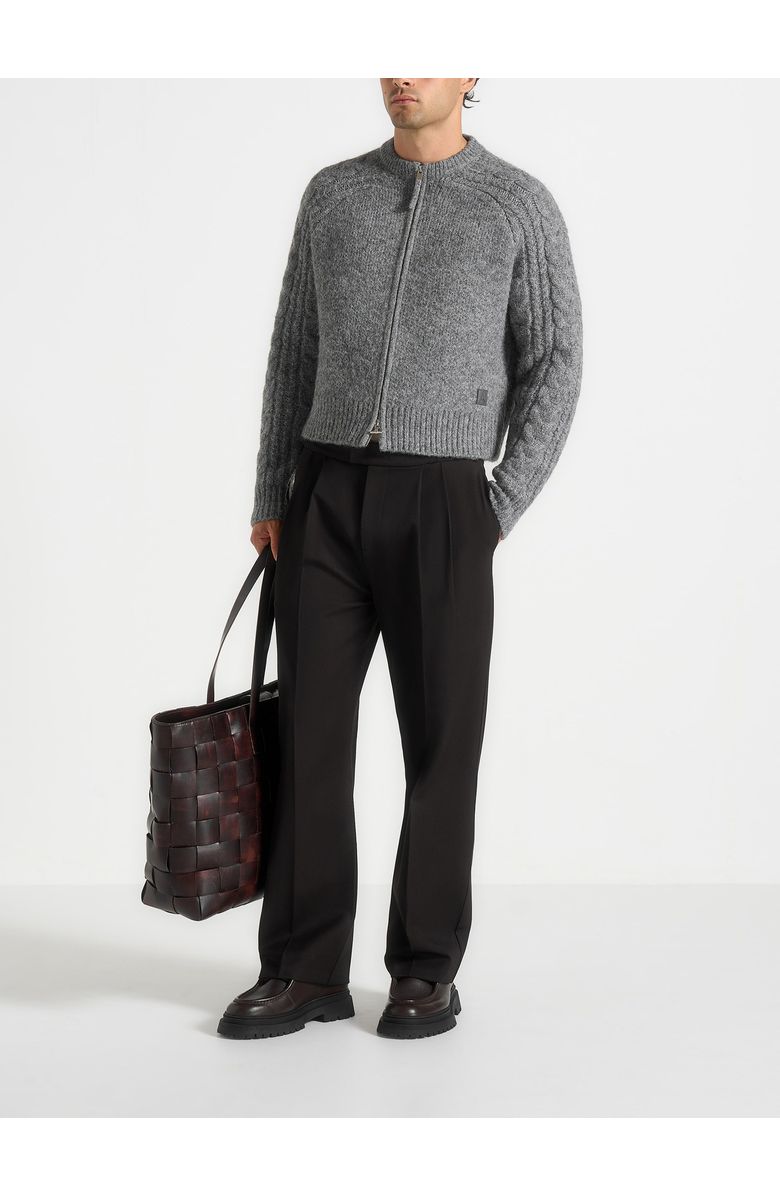 Manière De Voir Gaby Speckled Cable Knit Zip Cardigan, Alternate, color, Grey