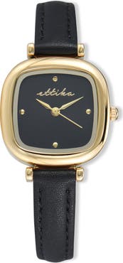 Ettika Square Case Leather Strap Watch