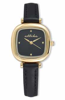 Ettika Rounded Quartz Leather Strap Watch, 26mm