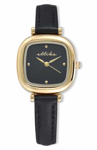 Ettika Rounded Quartz Leather Strap Watch, 26mm